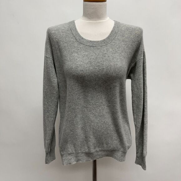 Kain Label Women's Sweater Petite Light Gray Crew Neck Drop Shoulder Long Sleeve - Picture 1 of 12